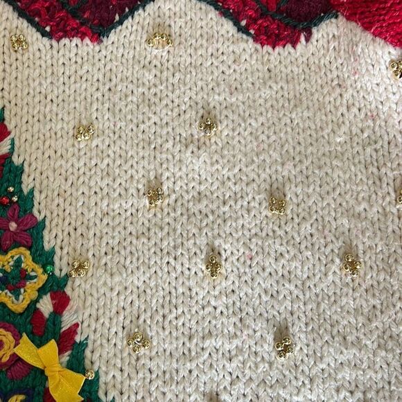 Vintage Adrian Delafield Christmas Tree Sweater Embellishments Gold beads Bulky - Picture 12 of 12